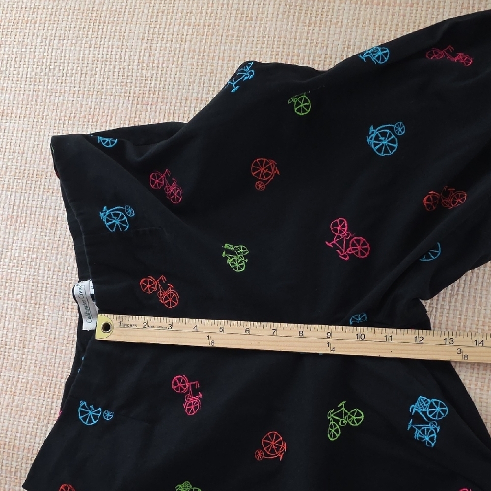 Coldwater Creek Black Capri Pants Multicolor Bicycle Print Stretch Size 14 - Picture 9 of 9